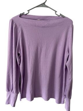 LOFT Lavender Wide‑Neck Sweater – Soft Knit – Long Sleeve – Size Large